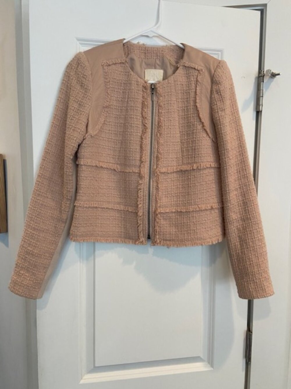 Rebecca Taylor Blush Pink Tweed & Lamb Leather Moto Jacket Size 4
